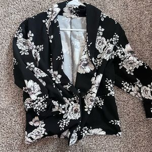 Maurices floral black white and pink blazer
